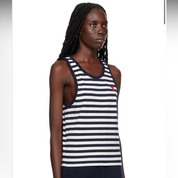 AMI Alexandre Mattiussi Navy & White Ami de Cœur Tank Top - Picture 1 of 6